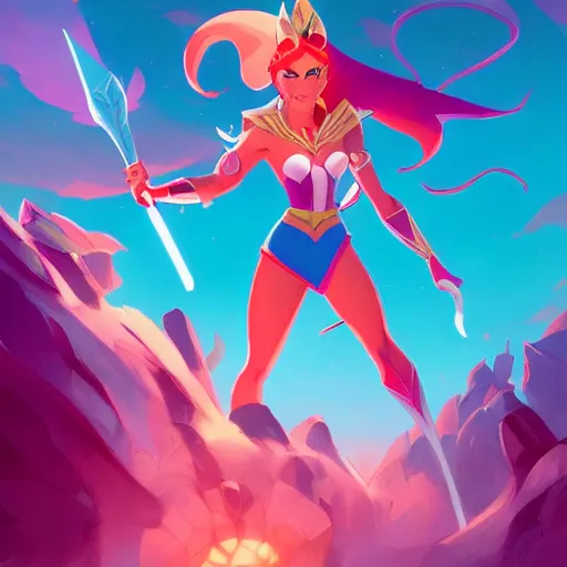 Image similar to hero world she - ra : princess of power, behance hd by jesper ejsing, by rhads, makoto shinkai and lois van baarle, ilya kuvshinov, rossdraws global illumination