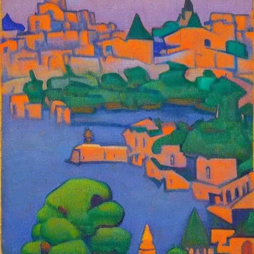 Prompt: city of zheleznovodsk, city landscapes, city photos, art by nicholas roerich,