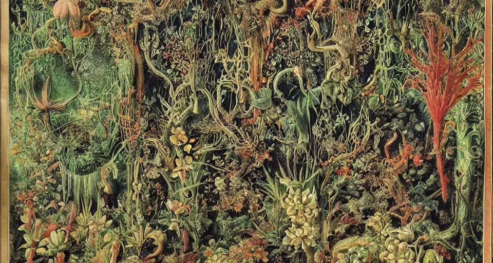 Image similar to Enchanted and magic forest, by Ernst Haeckel