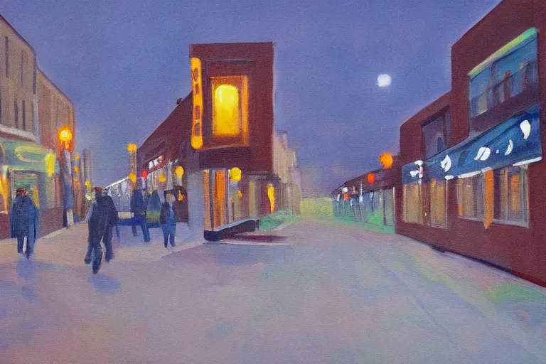 Image similar to a painting of a desolate lulea street at night by lars lerin