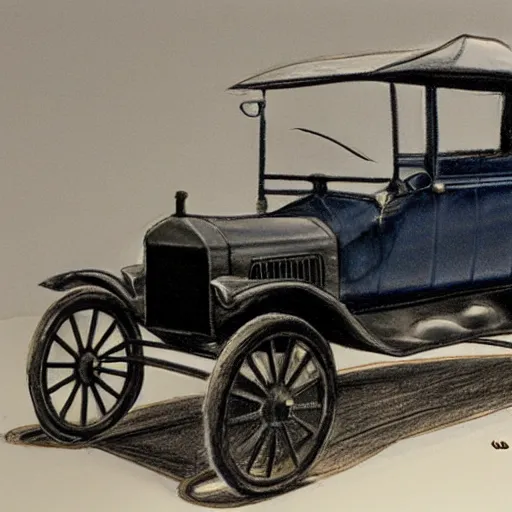 Prompt: a wax crayon sketch of a ford model t