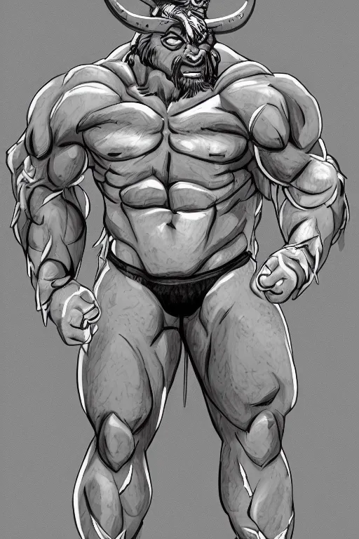 Image similar to portrait of a muscular bull man barbarian, fursona, furry art