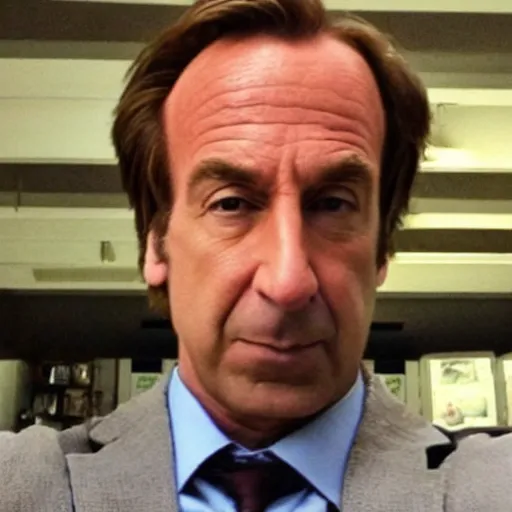 Prompt: zoomed in cameraphone photo low resolution Saul Goodman selfie