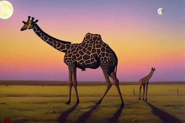 Image similar to ford giraffe, art by james gurney, trending on artstation, moon light isometric view tonalism, bokeh, surrealism, infrared, dadaism