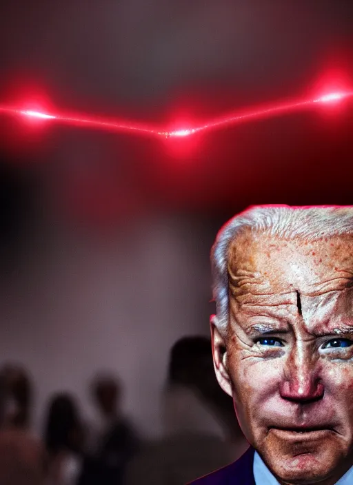 Prompt: hyper realistic ultra realistic vengeful photo furious glowing red eyes biden, high quality photo, detailed , 8k