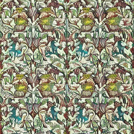 Prompt: william morris style gnome wallpaper