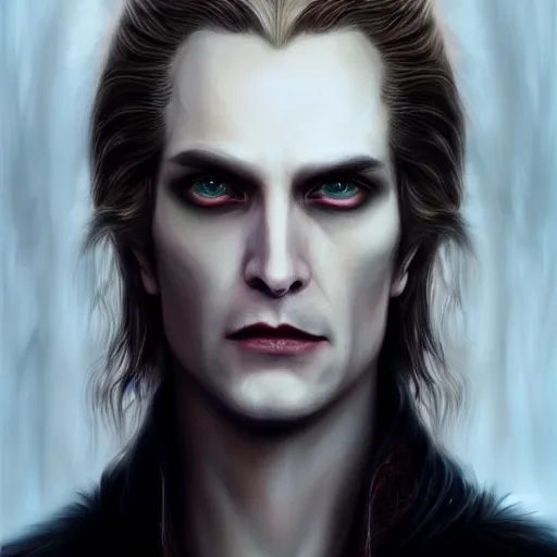 Image similar to Majestic and regal portrait of the vampire Lestat de Lioncourt, intricate, epic, elegant, menacing, fantasy, highly detailed, digital painting, hard focus, beautiful volumetric lighting, epic light, ultra detailed, by Leesha Hannigan, Ross Tran, Thierry Doizon, Kai Carpenter, Ignacio Fernández Ríos