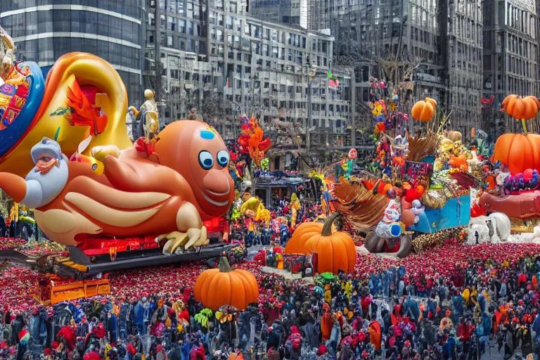 Image similar to photo of giant parade float designed by bosch in the macys thanksgiving parade, detailed 4 k photo