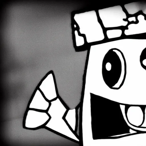 Image similar to creepy cursed black and white grainy spongebob with red eyes