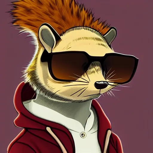 Prompt: anthropomorphic squirell wearing a hoodie and sunglasses