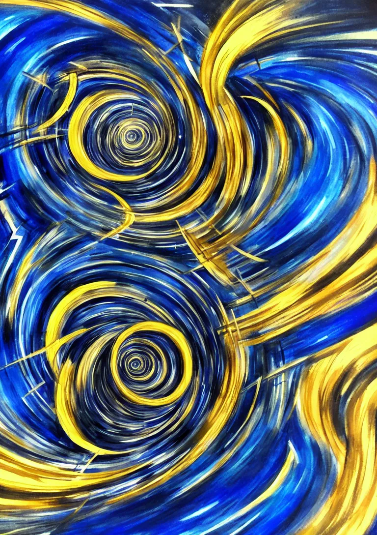 Image similar to Behind the troubled indecisive man was The portal into his imagination containing a swirling vortex of memories and ideas. High concept art. Introspective. Blue black gold themed.