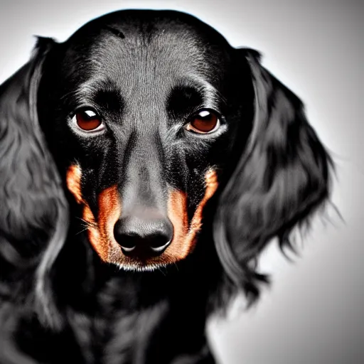 Image similar to Emo dachsund, goth aesthetic, ultra HD photo, 8k award-winning, gothic emo scene dog
