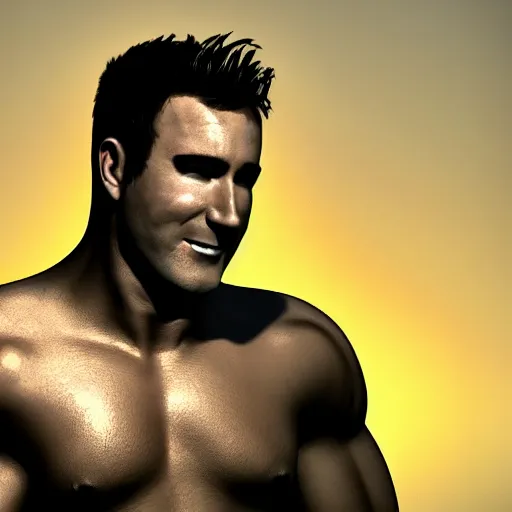 Image similar to concept art of billy herrington from Gachimuchi full round face, short smile, golden hour, medium shot, mid-shot, highly detailed, trending on Artstation, Unreal Engine 4k