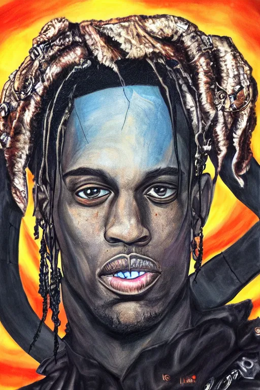 Image similar to an in game portrait of travis scott as hades, art by jen zee.