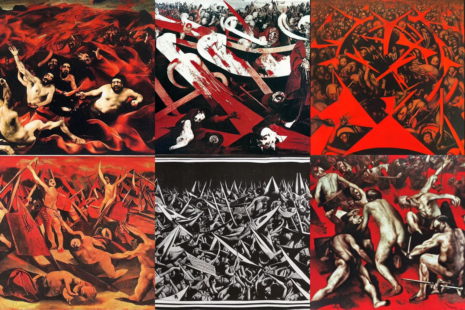 Image similar to sea of blood, anarchy, by diego velazquez and alexander rodchenko