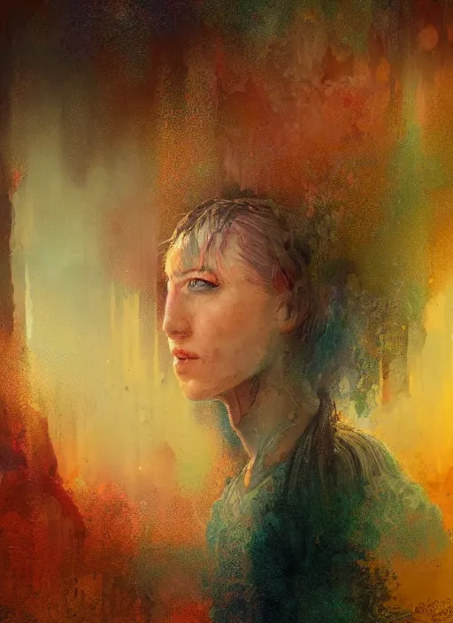 Image similar to a portrait of a character in a scenic environment by Ross Tran and by Mikalojus Konstantinas Ciurlionis