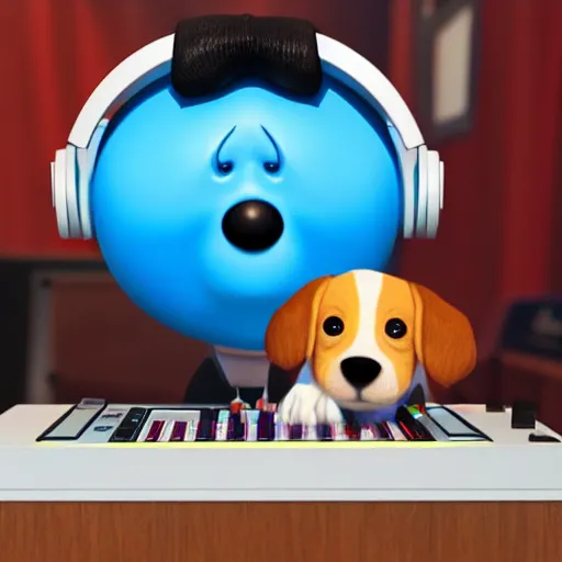 Image similar to puppy as a DJ, 8k, by Pixar