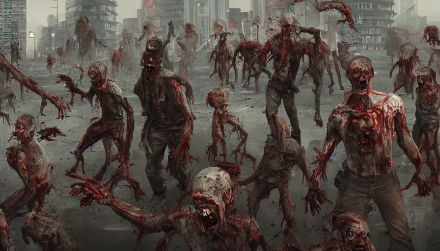 Prompt: Zombie invasion in Tokyo, hyperdetailed, artstation, cgsociety, 8k