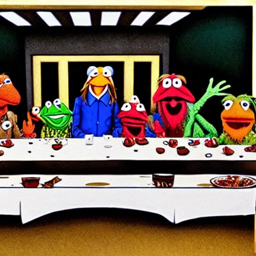 Prompt: the last supper featuring the muppets, 4 k