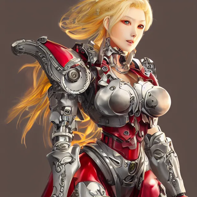 Prompt: studio portrait of lawful good colorful female holy mecha paladin absurdly beautiful, elegant, mature blonde korean gravure idol, ultrafine hyperrealistic detailed face illustration by kim jung gi, highly detailed faces, intricate linework, sharp focus, bright colors, matte, octopath traveler, unreal engine 5 highly rendered, global illumination, radiant light, intricate environment