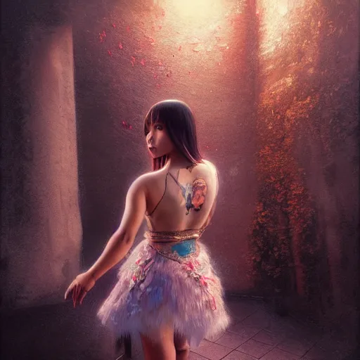 Image similar to dwayne johnson as a beautiful young girl in seductive clothing by ross tran, walking in a castle painted by sana takeda, rtx reflections, very high intricate details, painting, digital anime art, medium shot, mid - shot, composition by ilya kuvshinov, lighting by greg rutkowski