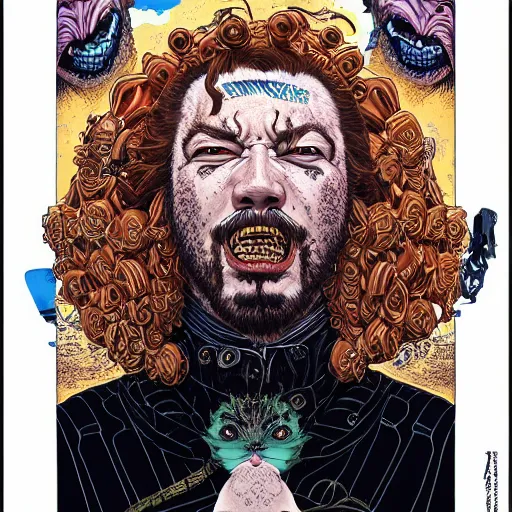 Prompt: portrait of crazy post malone, symmetrical, by yoichi hatakenaka, masamune shirow, josan gonzales and dan mumford, ayami kojima, takato yamamoto, barclay shaw, karol bak, yukito kishiro, areuz