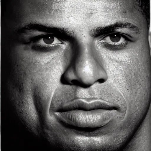 Image similar to ronaldo nazario by yousuf karsh, head and shoulders