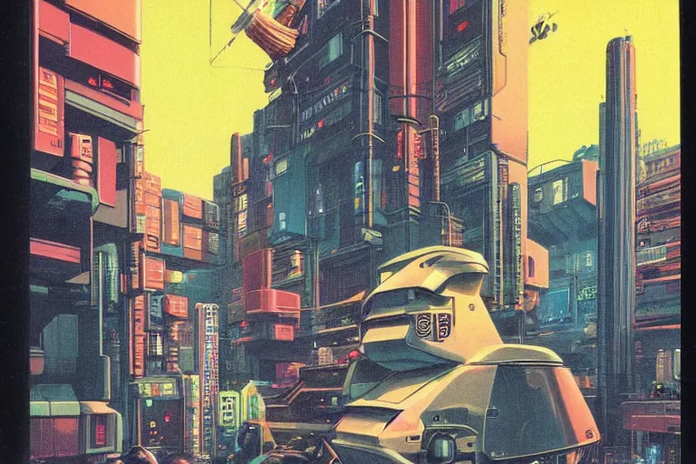 Image similar to 1 9 7 9 omni magazine cover of nakagin capsule tower with neo - tokyo streets behind it in cyberpunk style by vincent di fate