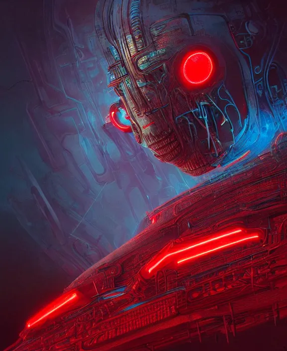 Image similar to a cybernetic beetle with red neon lights, by hr giger and beksinski and stephan martiniere, 4 k resolution, detailed, trending on artstation