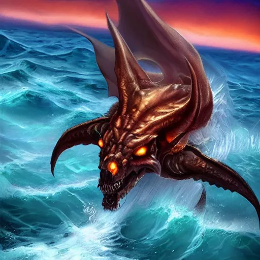 Image similar to Diablo in Misano Adriatico sea, digital art, realistic, trending on artstation