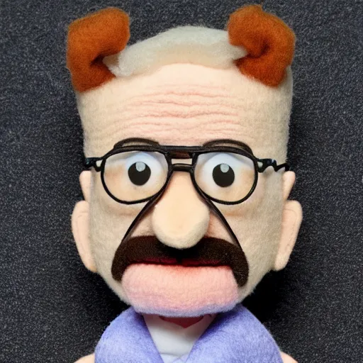 Image similar to walter white as a muppet. highly detailed felt. hyper real photo. 4 k.