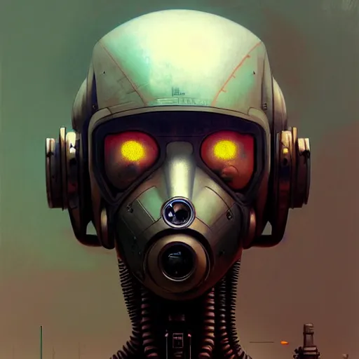 Image similar to detailed concept art of a diesel punk robot portrait, muted color palette, trending on artstation, award - winning video game concept art by jim burns and greg rutkowski, beksinski, a sci - fi concept art masterpiece, james gilleard, bruegel, alphonse mucha, and yoshitaka amano.