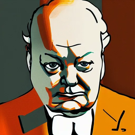 Prompt: Winston Churchill waiting for a cup of coffee in Starbucks, digital art