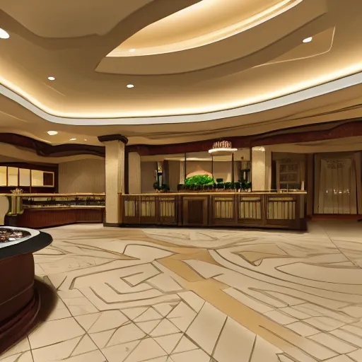 Image similar to wide angle view of an elegant hotel lobby, in the style of cell shaded anime, modern anime style, official anime still