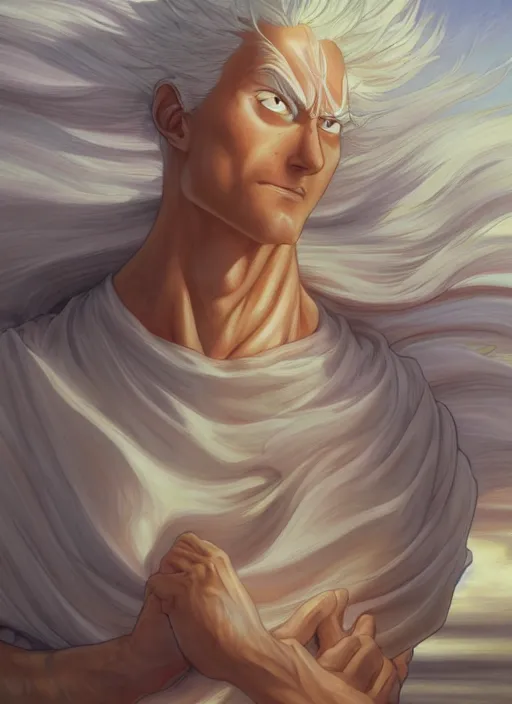 Image similar to saitama, natural lighting, path traced, highly detailed, high quality, digital painting, by don bluth and ross tran and studio ghibli and alphonse mucha, artgerm