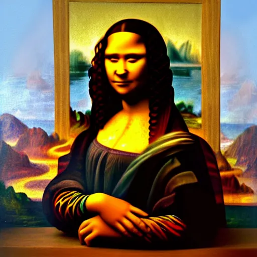 Image similar to an Afro American girl as Mona Lisa