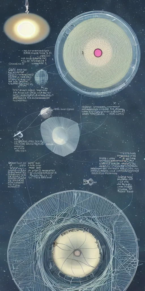 Image similar to Detailed Infographic by Moebius of a giant beautiful diatom hanging inside a space station, space station, space station