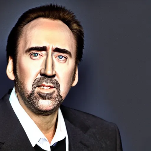 Prompt: nic cage viewing a minimalist logo for a dating app only for nic cage on his computer, corporate phone app icon