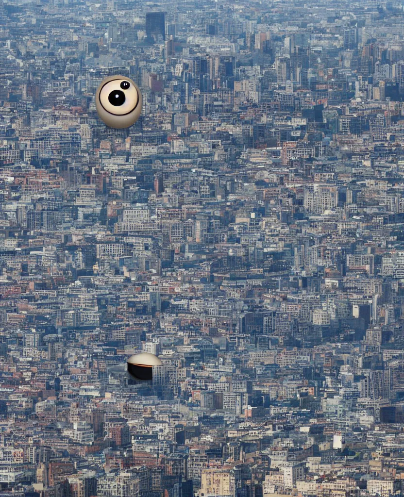 Prompt: Gigantic eyeball watching over a city