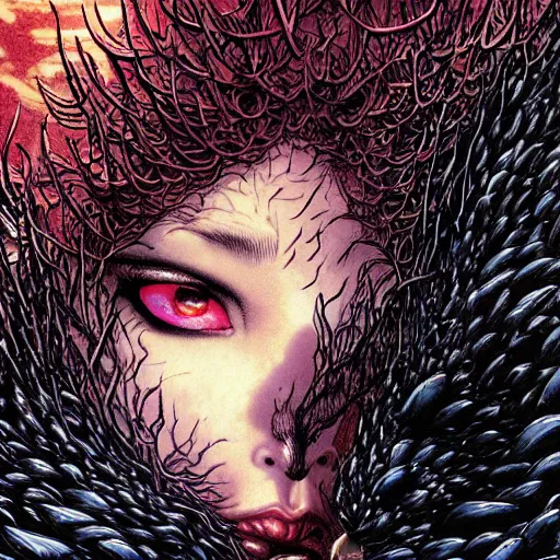 Image similar to closeup of black swan melting, castelvania, by yoichi hatakenaka, masamune shirow, josan gonzales and dan mumford, ayami kojima, takato yamamoto, barclay shaw, karol bak