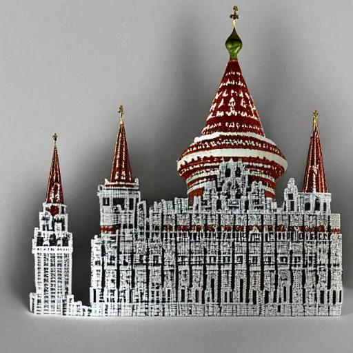 Image similar to kremlin made of sugar cubes. 40mm lens realistic photo shot