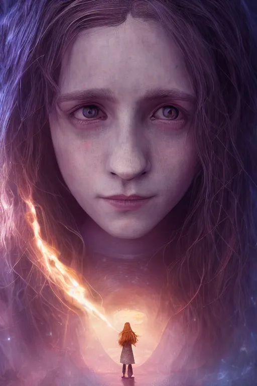 Prompt: Hermione, magical, forest, evening, blue mist, Harry Potter, symmetrical face, large eyes, hyper realistic, digital art, octane render, trending on artstation, artstationHD, artstationHQ, unreal engine, 4k, 8k