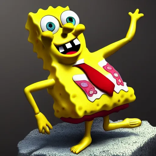 Image similar to SpongeBob Squarepants statue by Michelangelo, Hyper-realistic, 4K, Unreal Engine, Highly Detailed, HD, Dramatic Lighting by Brom, trending on Artstation, golden hour
