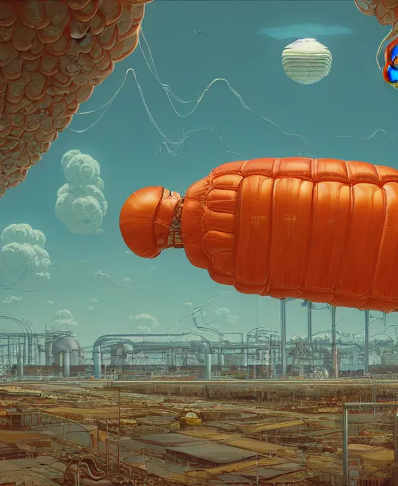 Prompt: inflated industrial plant made from obese isopod lobster octopus, in the style of puffy spaceship, giant botany, partly cloudy, spooky, dramatic lighting, by geof darrow, bill sienkiewicz, dan mumford, yusuke murata, makoto shinkai, ross tran, cinematic, unreal engine, cel shaded, featured on artstation, pixiv