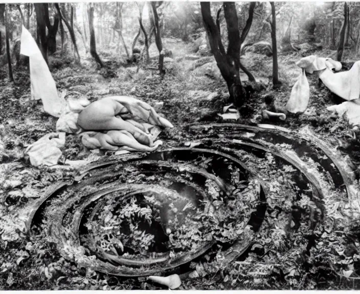 Prompt: the cyclical theory of becoming, dissolution and interdependence between the world of nature and human events by Anne Geddes, Henri Cartier-Bresson