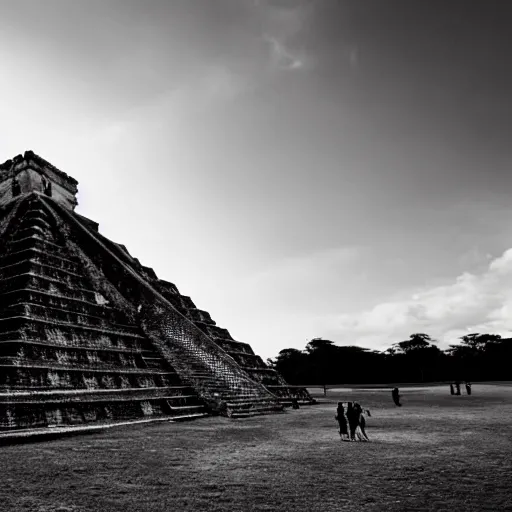 Prompt: sunset over the ruins of the Mayan pyramids, epic, high contrast, sharp focus, landscape