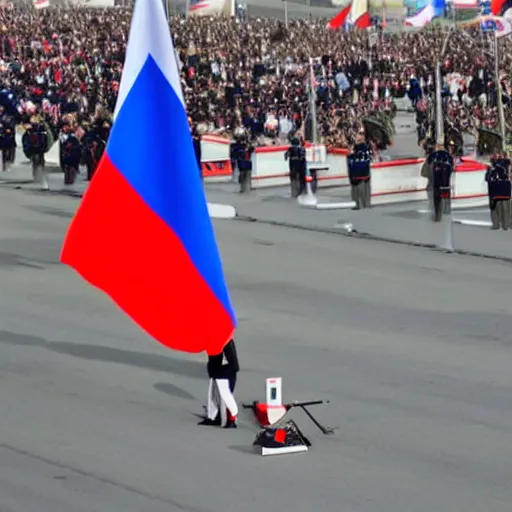 Prompt: putin shitting on a Russian flag.