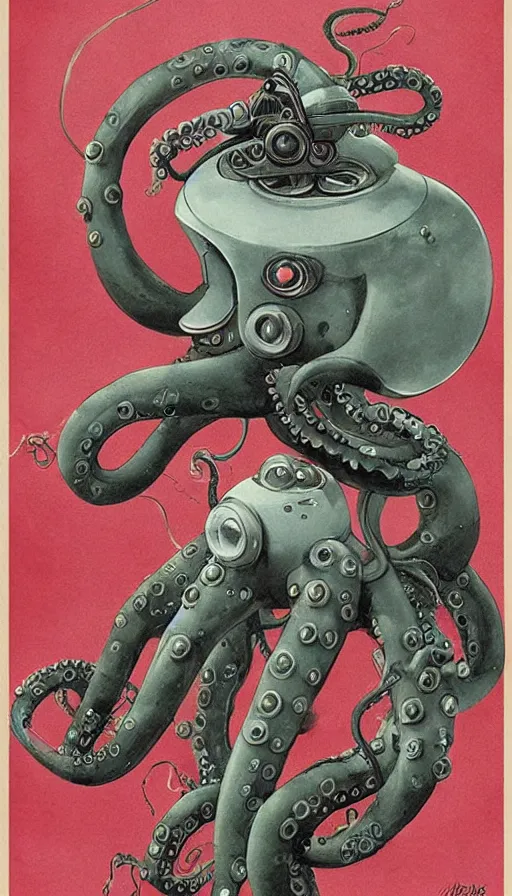 Image similar to 1 9 5 0 s retro future robot android octopus. muted colors. by jean baptiste monge