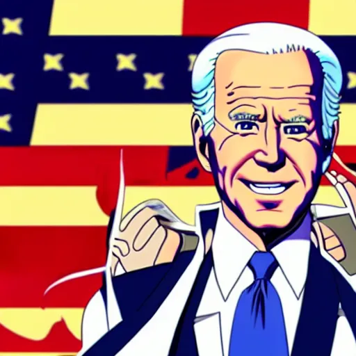 Prompt: Joe Biden as a Jojo character, anime key visual