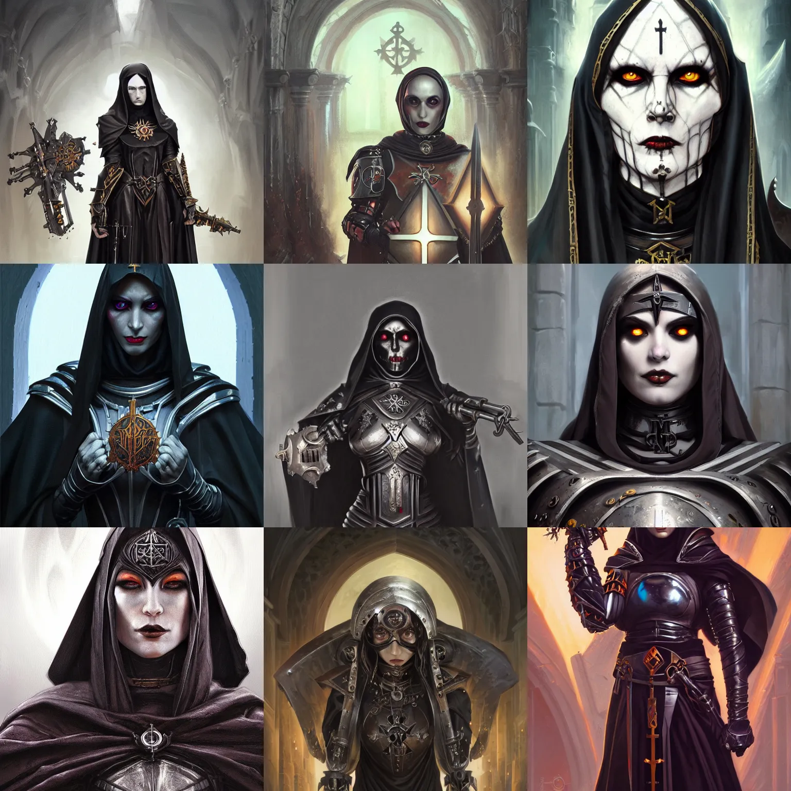 Prompt: gothic byzantine nun, cyborg, dark fantasy, warhammer 4 0 k, portrait, highly detailed, digital painting, trending on artstation, concept art, sharp focus, illustration, art by artgerm and greg rutkowski and magali villeneuve